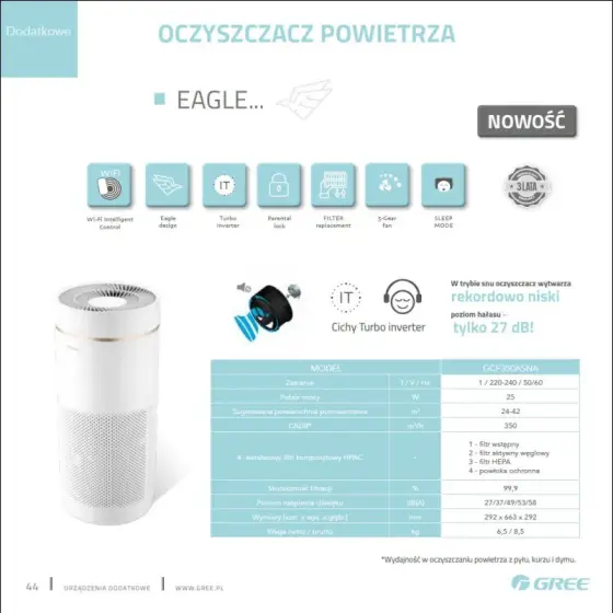 دستگاه تصفیه هوشمند هوای گری سری لوکس Eagle مدل GCF350