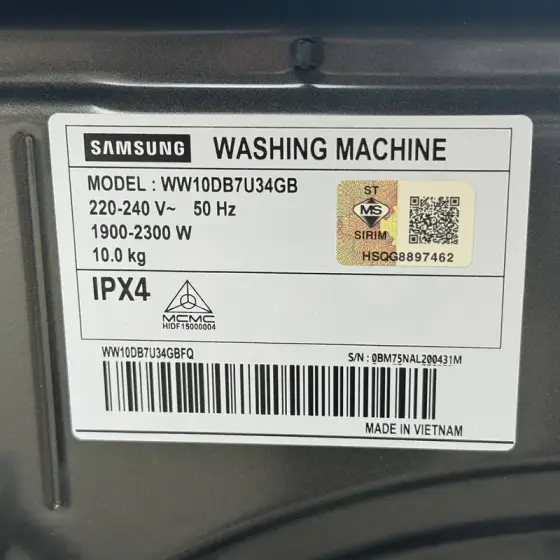 ماشین لباسشویی سامسونگ 10 کیلو مدل WW10DB7U34GB